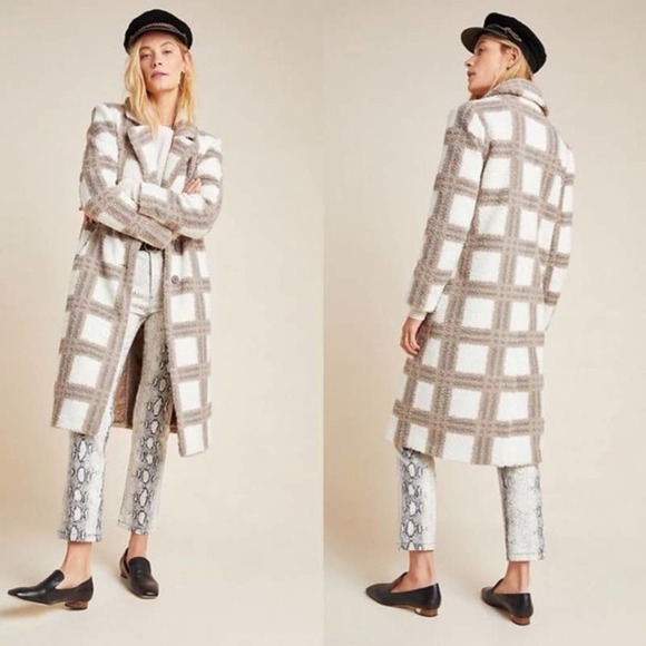 Anthropologie Jackets & Blazers - ANTHRO Long Brown Plaid Teddy Coat Large